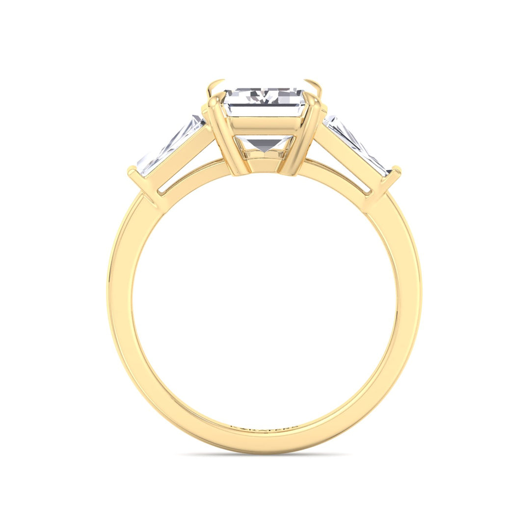 Emerald Cut Grown Diamond Solitaire Engagement Ring With Tapered Baguette Sidestones Yellow Gold