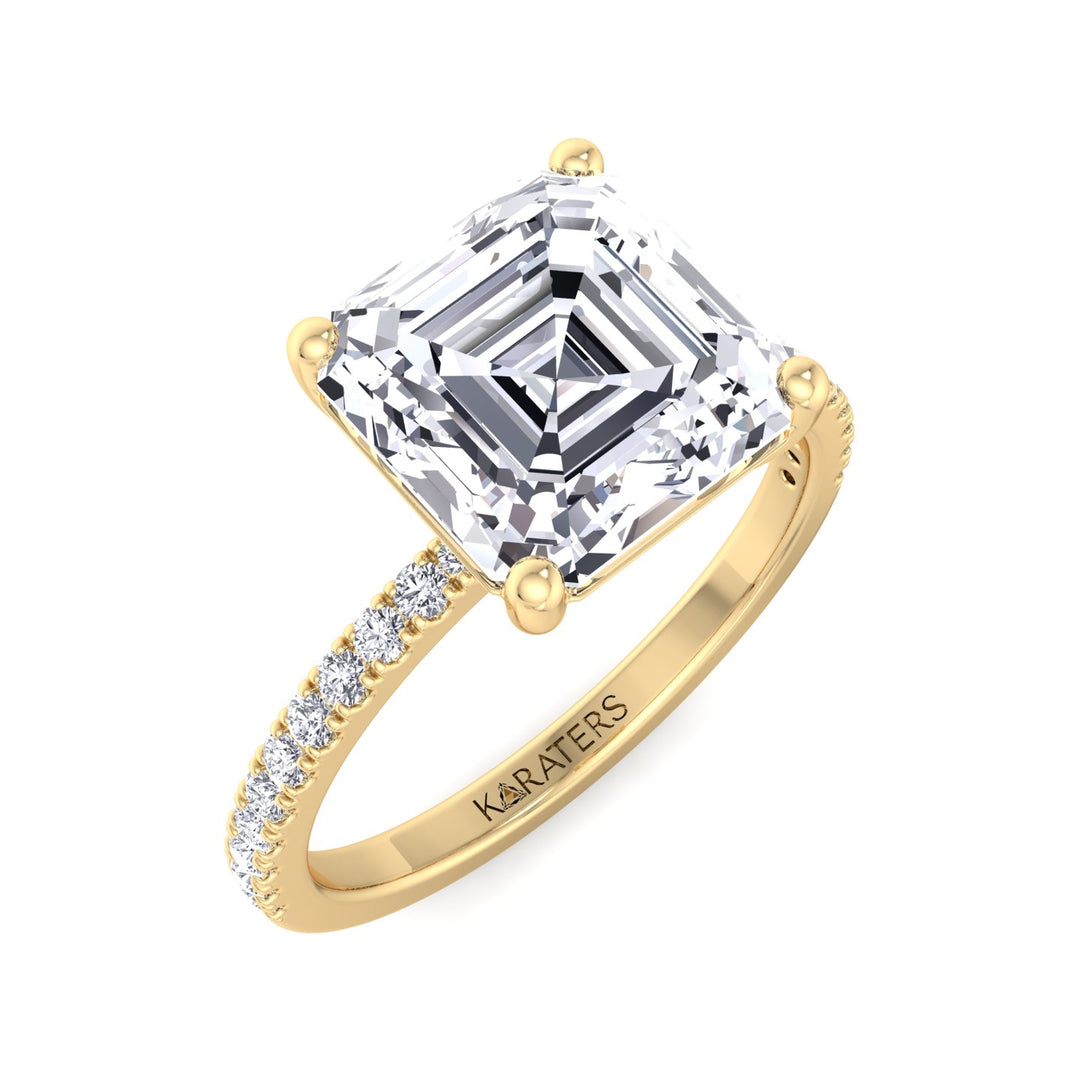 Asscher Cut Lab Grown Diamond Dainty Engagement Ring with SideStones
