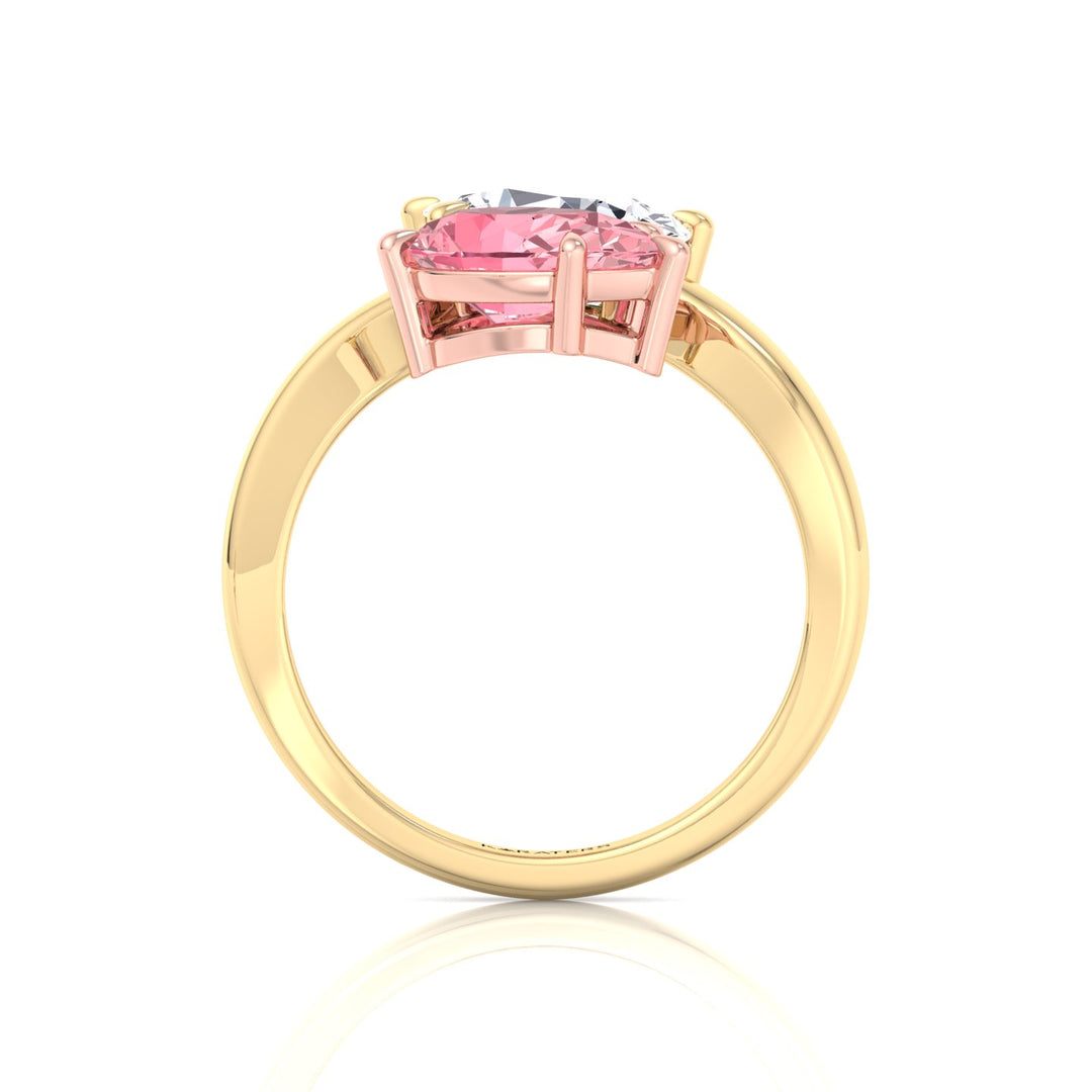 Pear Shape Bypass Ring in Fancy Pink Lab Grown Diamond Yellow Gold