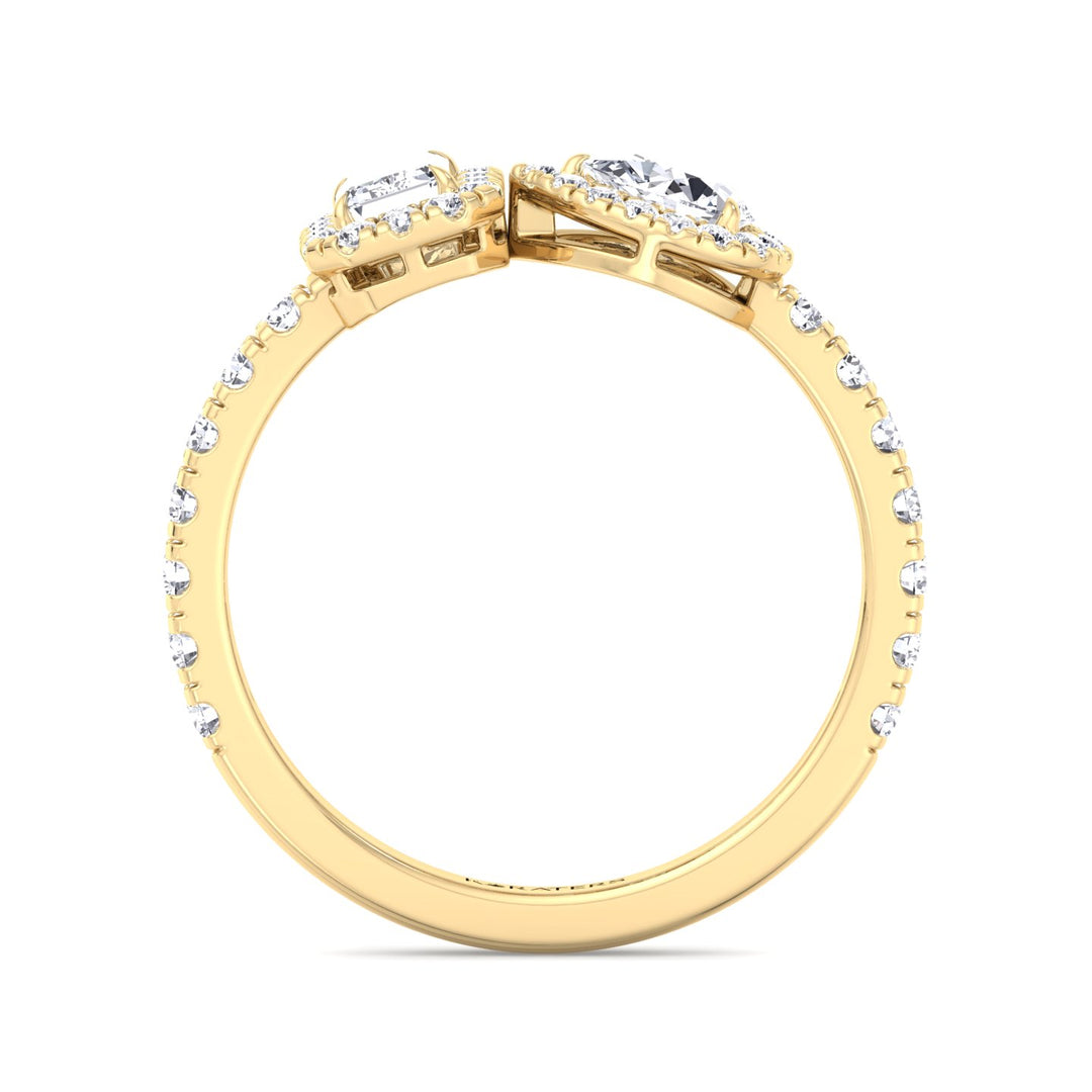Toi Et Moi Halo Engagement Ring--1CT-2CT-3CT-4CT-5CT-6CT-7CT-8CT-9CT-10CT-Yellow Gold