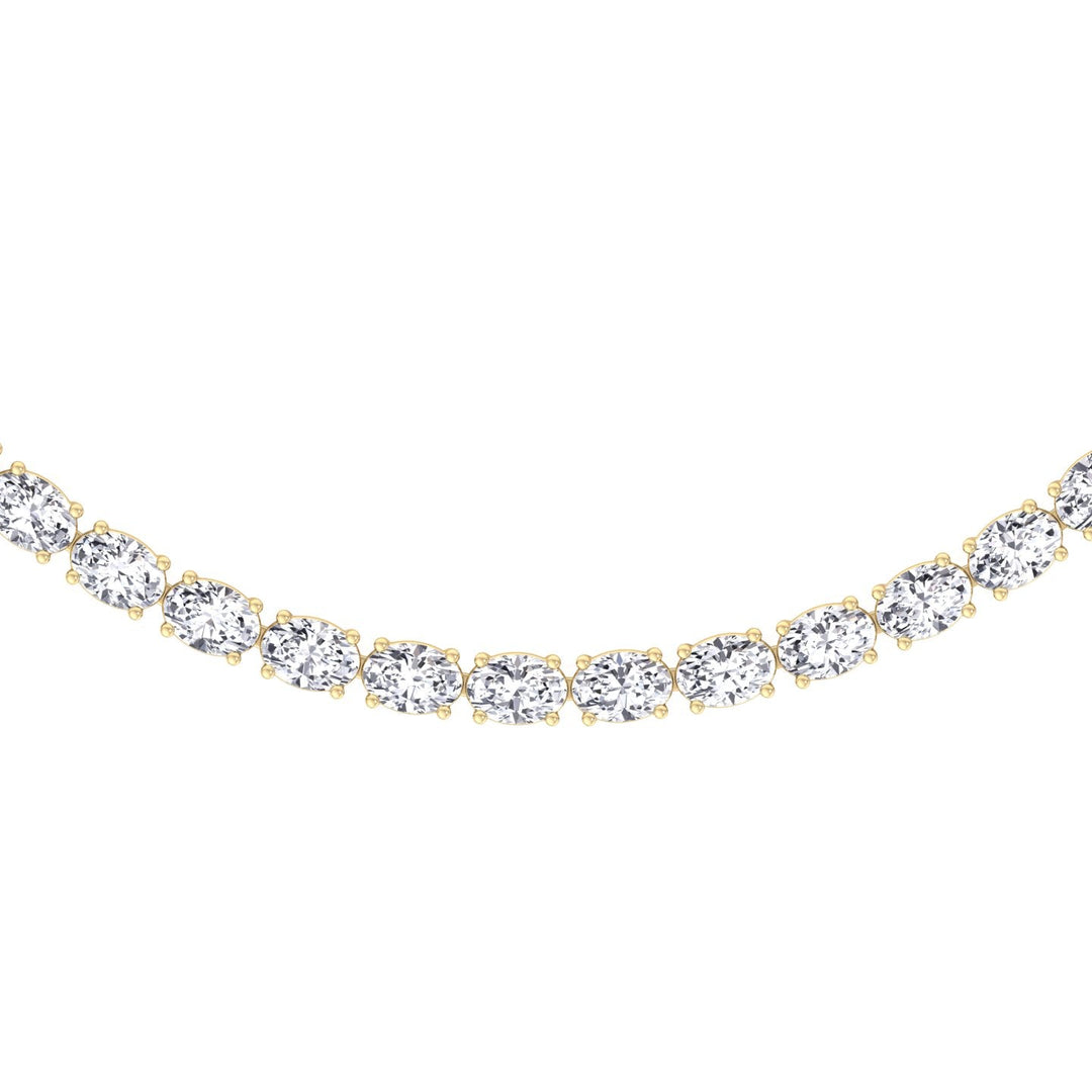 East to West Oval Cut Lab Grown Diamond Tennis Necklace 18K Solid Gold