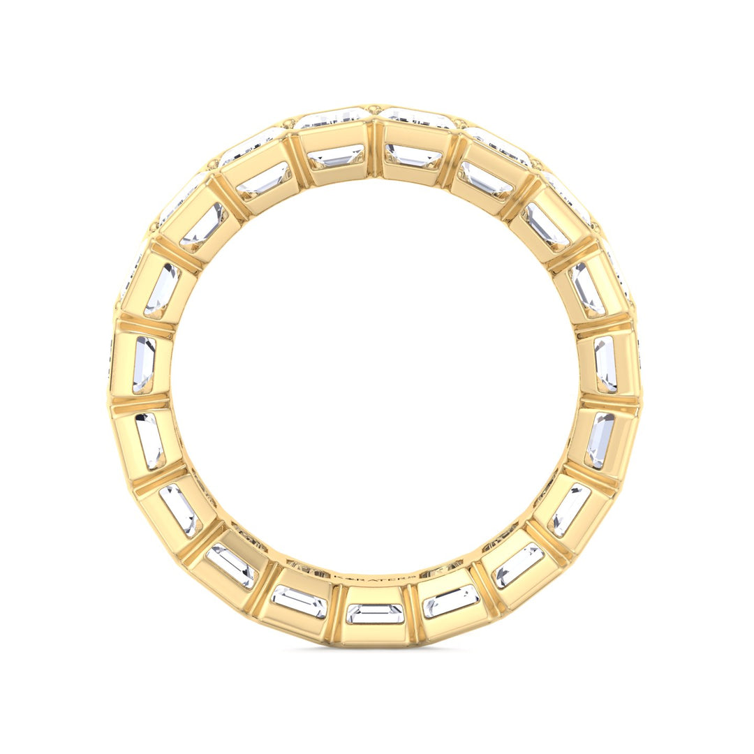 Half Bezel Set Emerald Cut Lab Grown Diamond Eternity Band Yellow Gold
