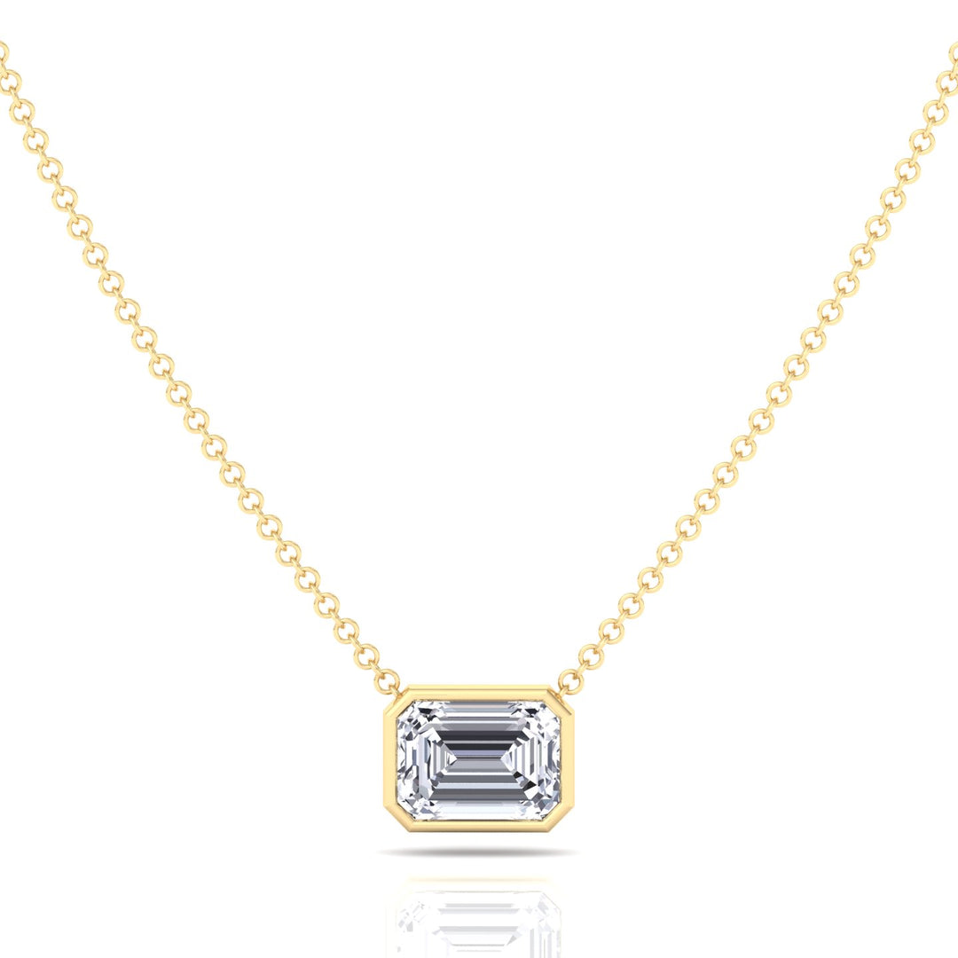 Emerald Shape Bezel Set Lab Grown Diamond Pendant Yellow Gold 18K