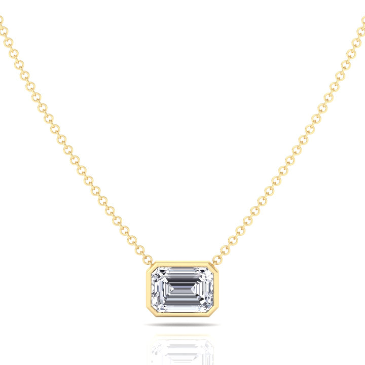 Emerald Shape Bezel Set Lab Grown Diamond Pendant Yellow Gold 18K