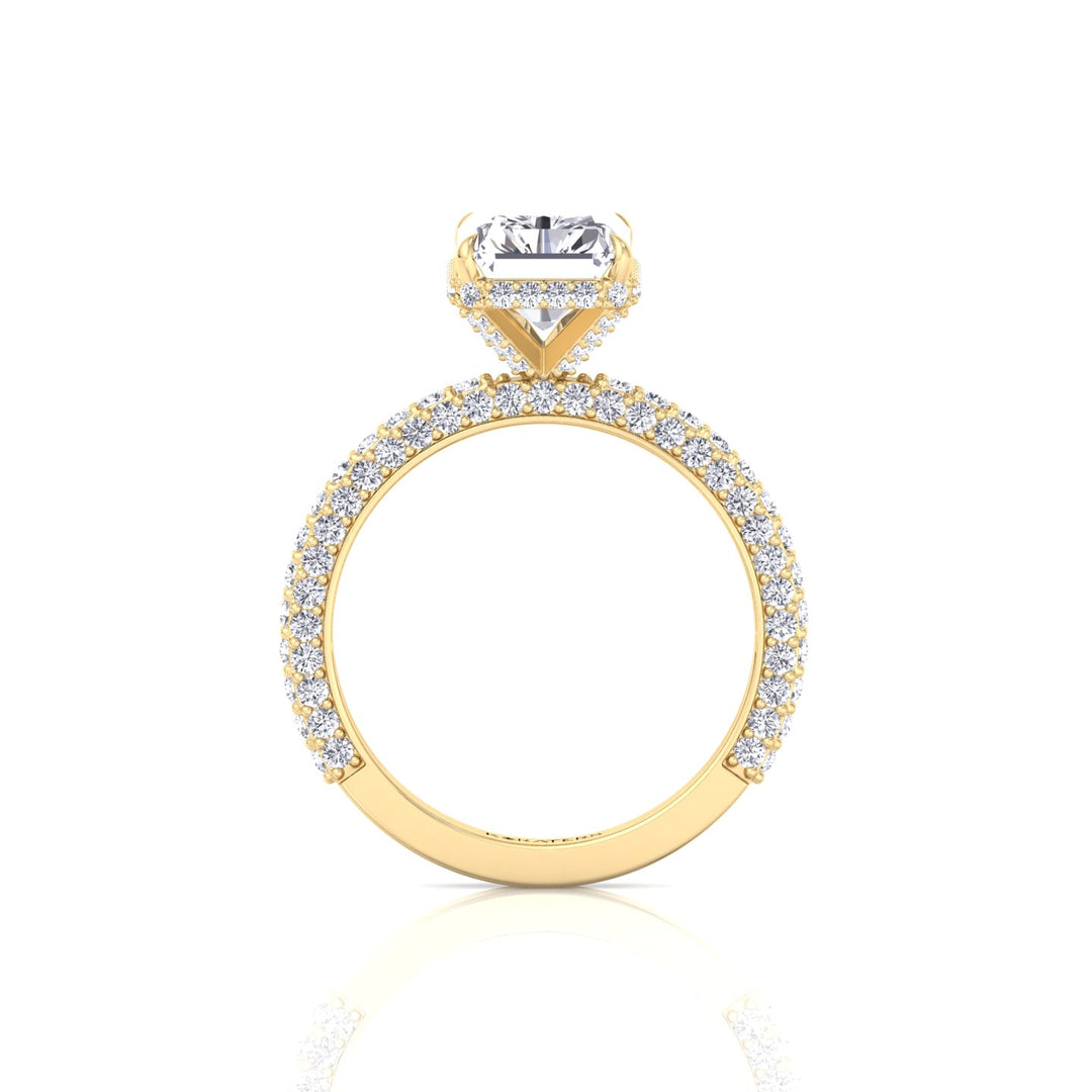 Thick Pave Radiant Cut Hidden Halo Lab Grown Diamond Engagement Ring Yellow Gold 