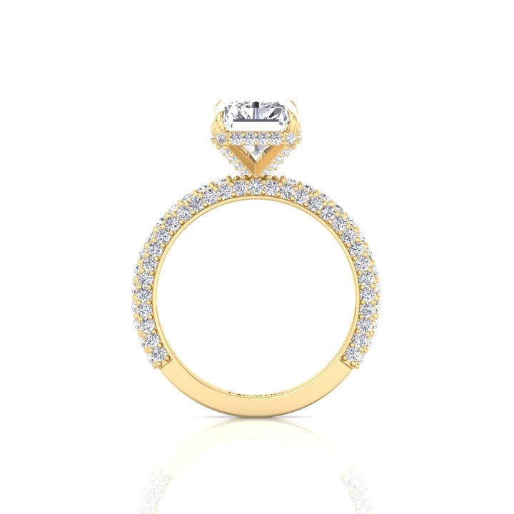 Thick Pave Radiant Cut Hidden Halo Lab Grown Diamond Engagement Ring Yellow Gold 