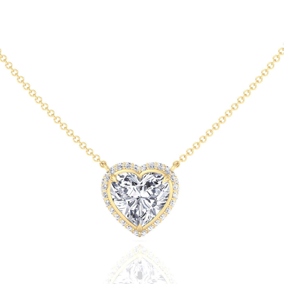 Invisible Halo Heart Shape Lab Grown Diamond Pendant Yellow Gold 14K