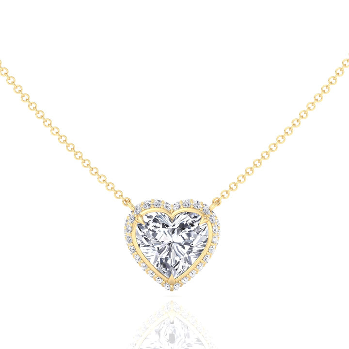 Invisible Halo Heart Shape Lab Grown Diamond Pendant Yellow Gold 14K