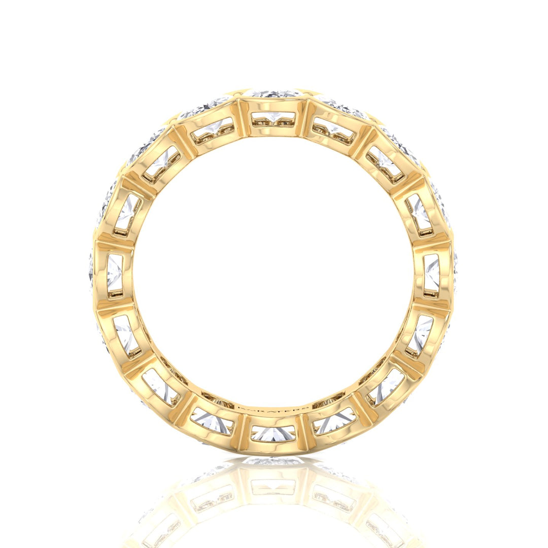 Oval Shape Half Bezel Lab Grown Diamond Eternity Band Yellow Gold