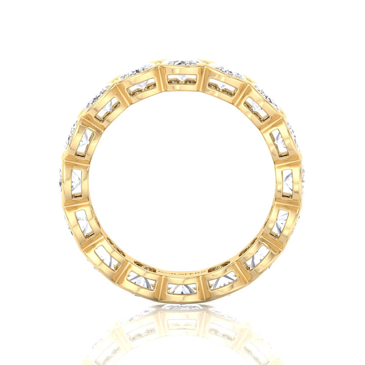 Oval Shape Half Bezel Lab Grown Diamond Eternity Band Yellow Gold