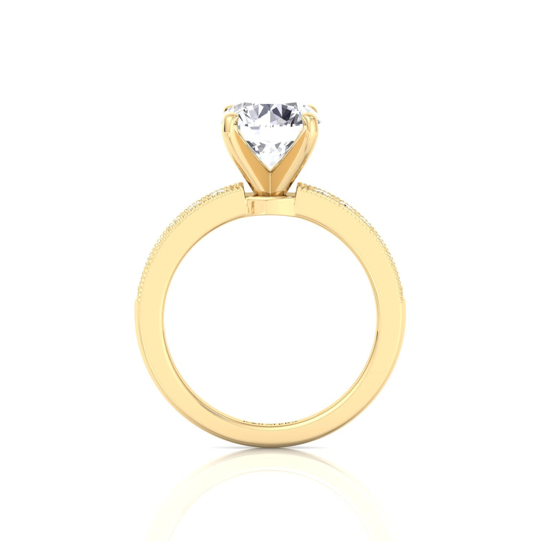 Vintage Round Shape Lab Grown Diamond Engagement Ring with Channel Set Side Stones Yellow Gold 