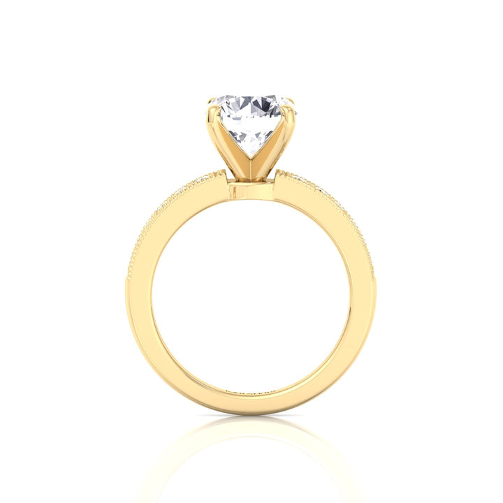 Vintage Round Shape Lab Grown Diamond Engagement Ring with Channel Set Side Stones Yellow Gold 