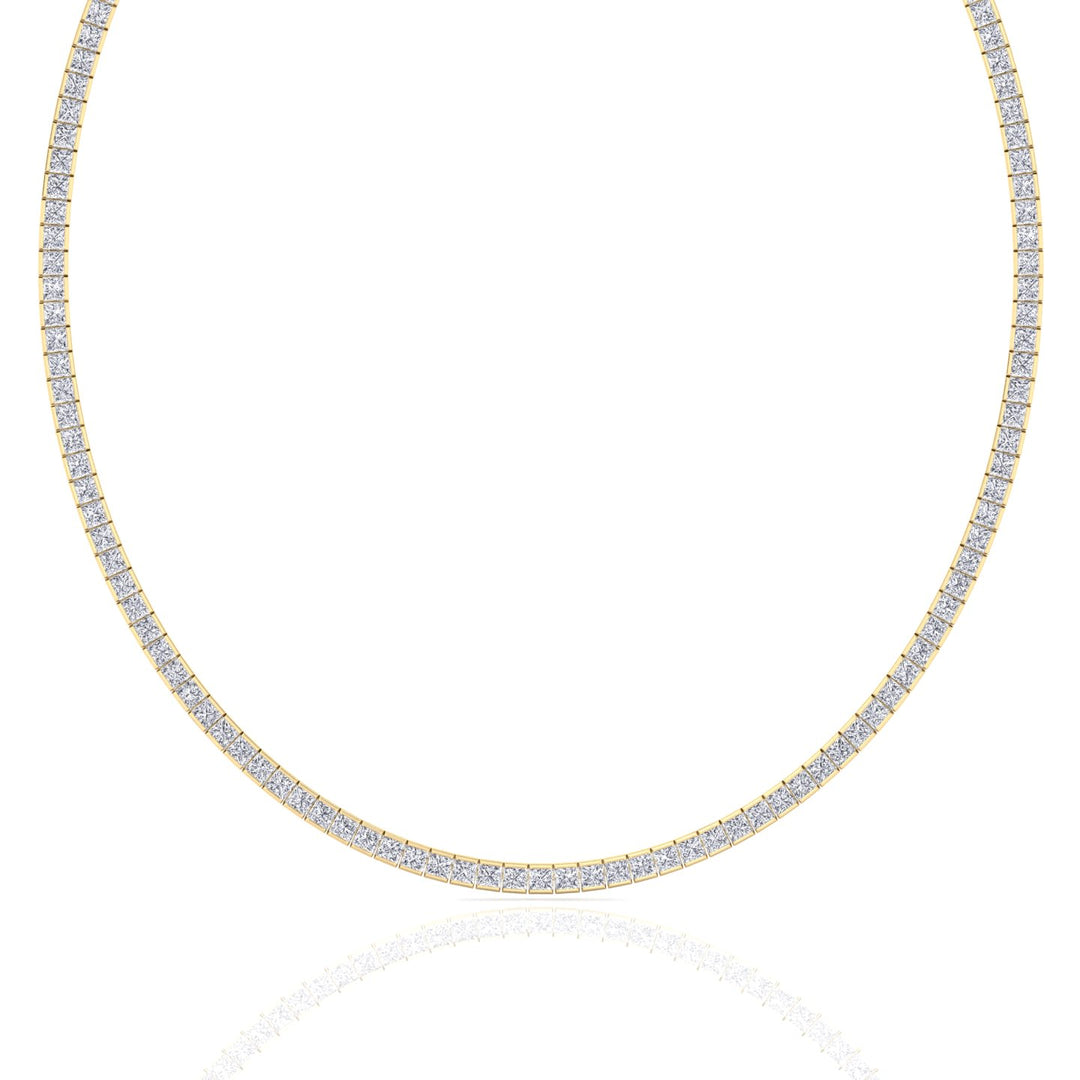 Channel Setting Princess Cut Lab-Grown Diamond Tennis Necklace  14K Solid Gold-12CT-Yellow Gold