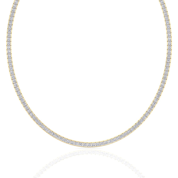 Channel Setting Princess Cut Lab-Grown Diamond Tennis Necklace  14K Solid Gold-12CT-Yellow Gold