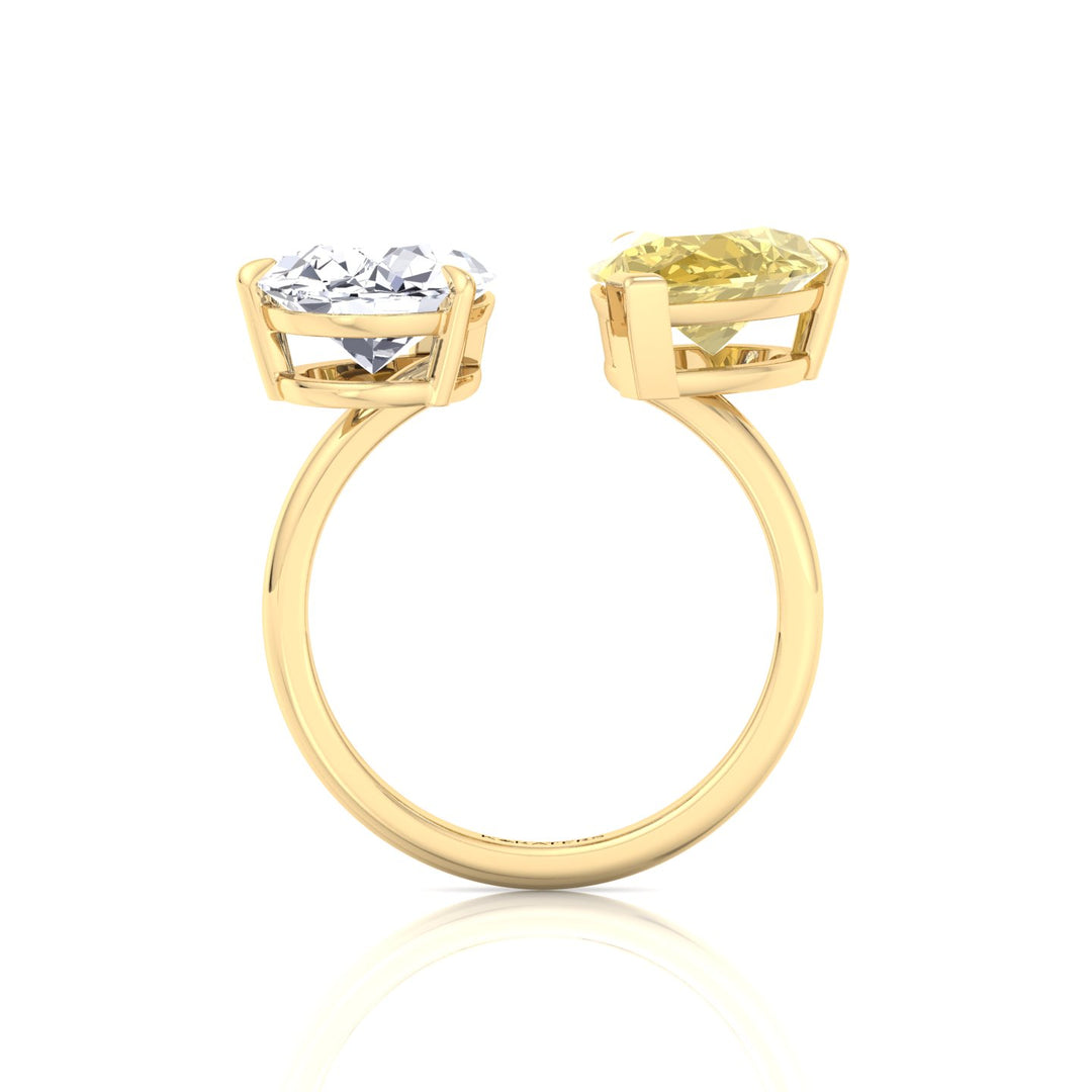 Fancy Yellow & White Pear Shape Lab  Diamond Ring YG 4