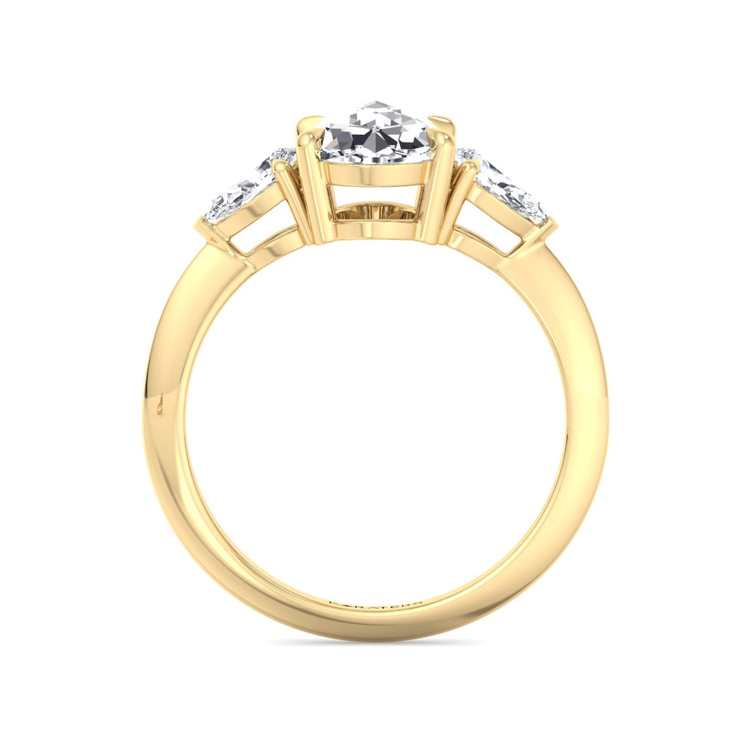 Oval Rose-Cut Lab Grown Diamond Engagement Ring with Pear Sidestones Yellow Gold