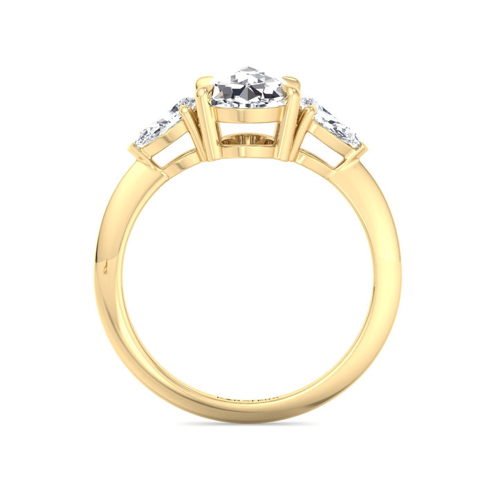 Oval Rose-Cut Lab Grown Diamond Engagement Ring with Pear Sidestones Yellow Gold