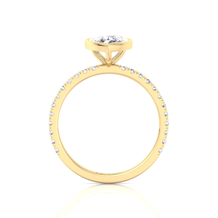 Bezel Set Pear Shape Lab Grown Diamond Engagement Ring With Pave Band Yellow Gold 