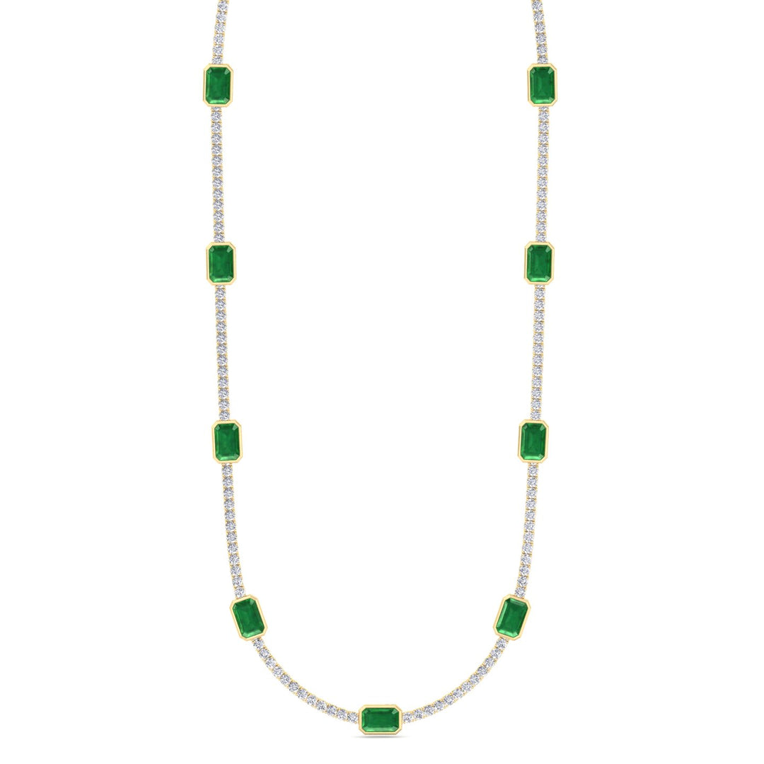 Lab Grown Emerald and Diamond Tennis Necklace Yellow 20CT