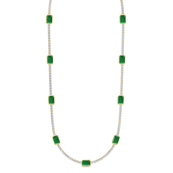 Lab Grown Emerald and Diamond Tennis Necklace Yellow 20CT