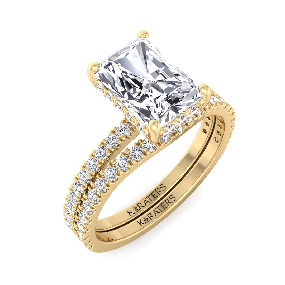 3.80CT Total Weight Radiant Cut Lab Grown Diamond Wedding Set Yellow Gold 18K