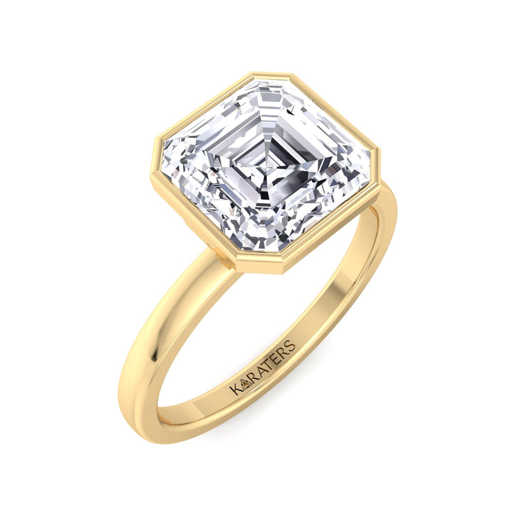 Asscher Cut Lab Grown Diamond Bezel Set Solitaire Engagement Ring