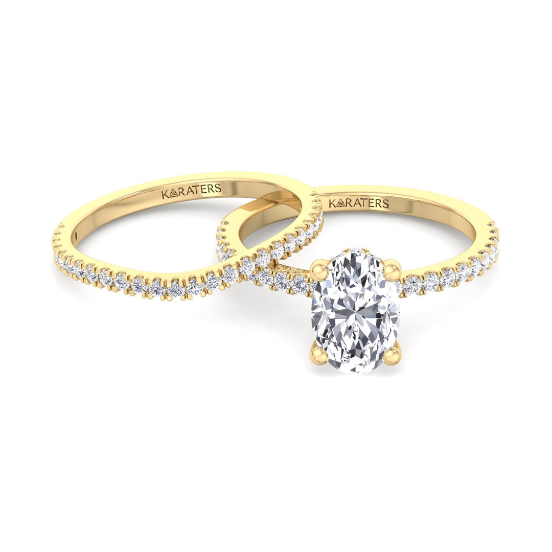 3.63CT Total Weight  Oval Halo Lab Grown Diamond Wedding Set Yellow Gold 18K