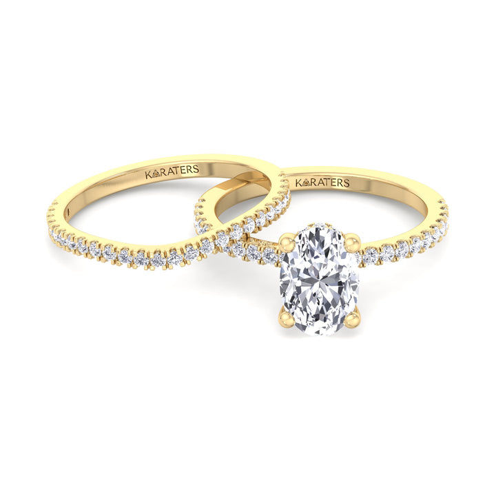 3.63CT Total Weight  Oval Halo Lab Grown Diamond Wedding Set Yellow Gold 18K