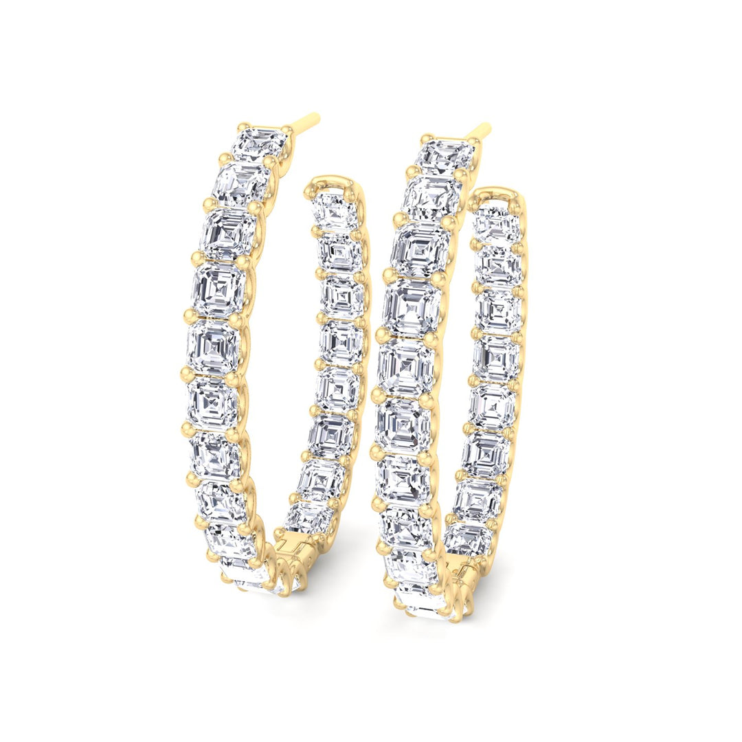 Inside Out Asscher Cut Lab Grown Diamond Hoop Earrings Yellow Gold 18K