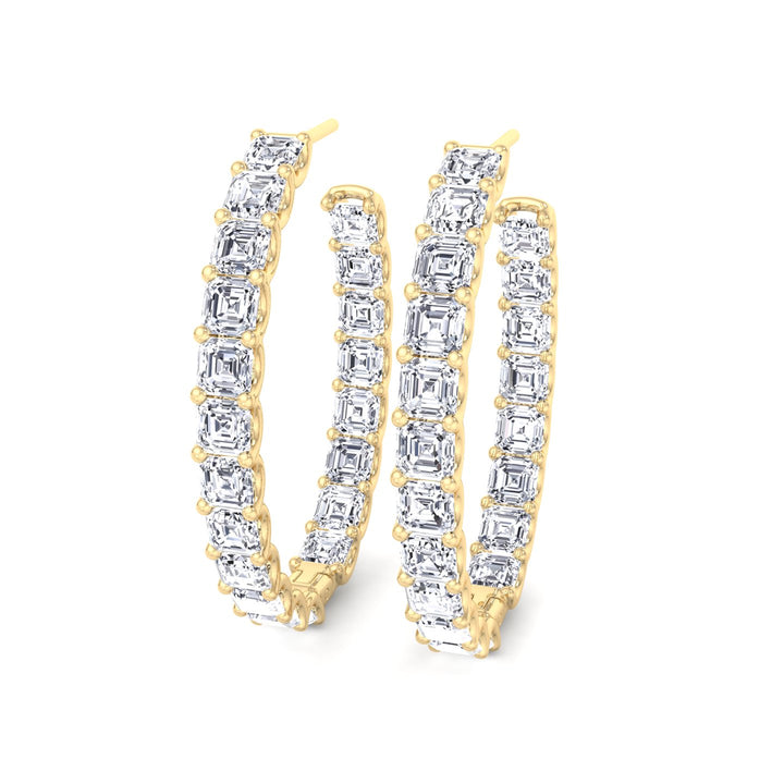 Inside Out Asscher Cut Lab Grown Diamond Hoop Earrings Yellow Gold 18K