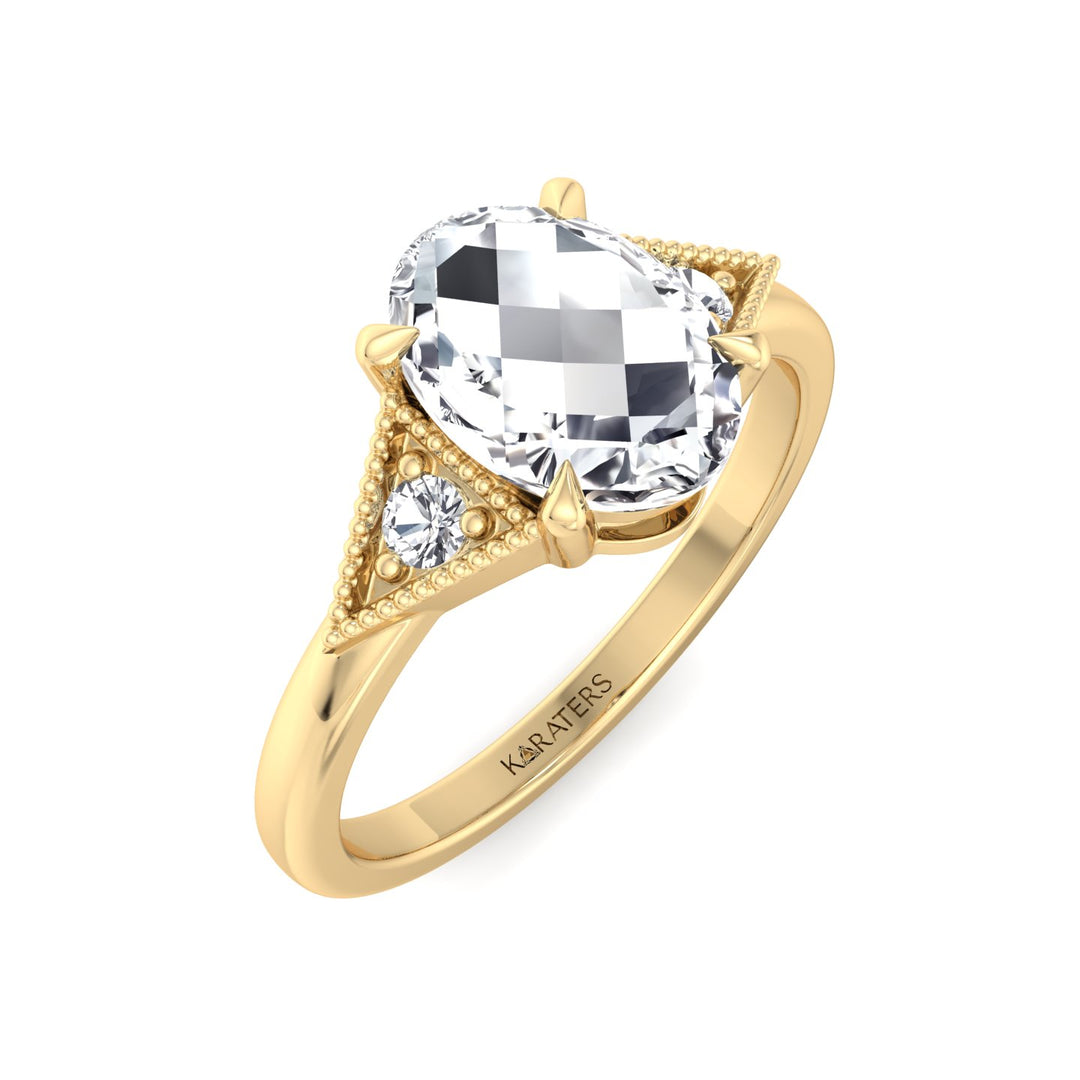Vintage Style Oval Shape Rose-Cut Lab Grown Diamond Engagement Ring Yellow Gold 18K