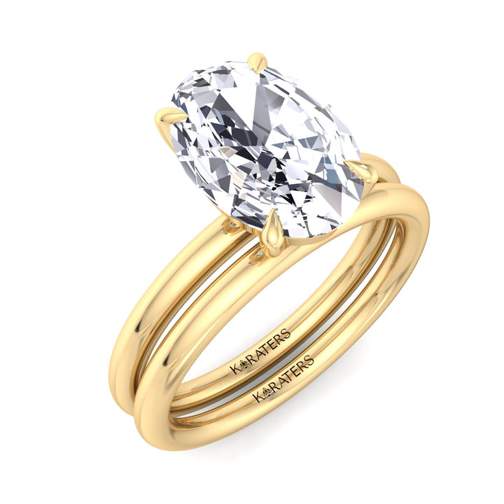 4CT Total Weight Oval Shape Lab Grown Diamond Wedding Set Yellow Gold 18K