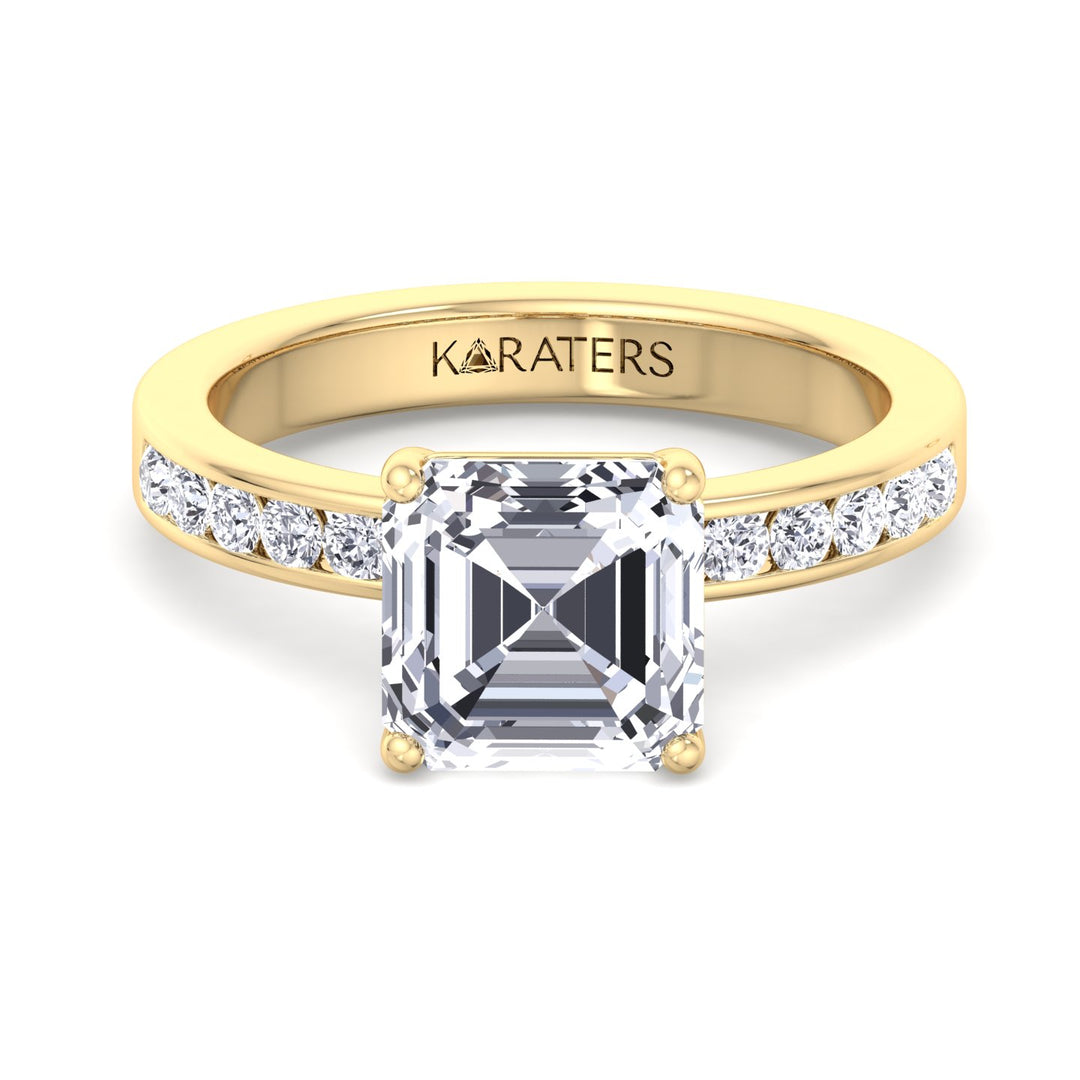 Asscher Cut Lab Grown Diamond Engagement Ring With Channel Set SideStones