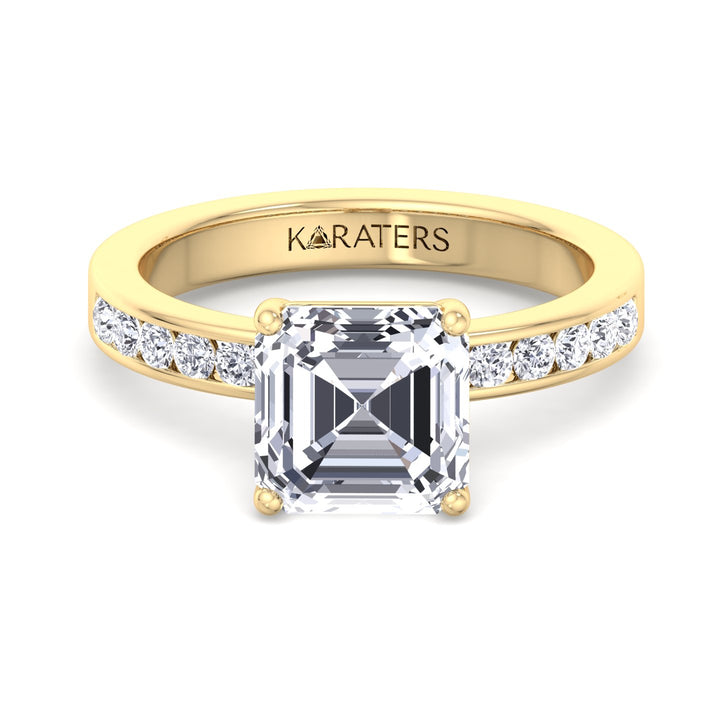 Asscher Cut Lab Grown Diamond Engagement Ring With Channel Set SideStones