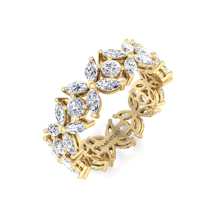 Marquise and Round Shape Lab Grown Diamond Eternity Band Yellow Gold 18K