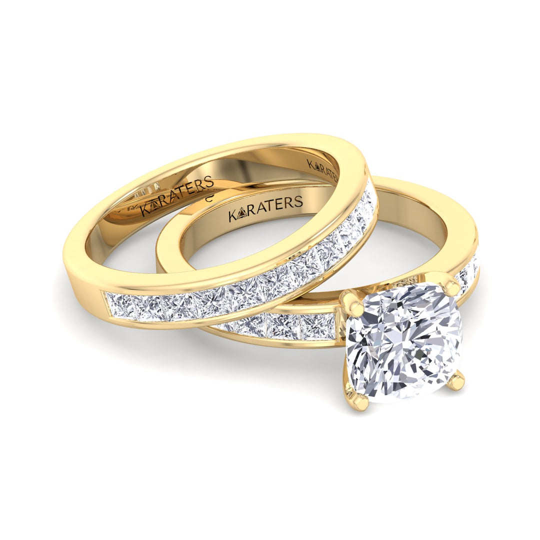 3.85CT Total Weight Channel Stye Lab Grown Diamond Wedding Set Yellow Gold 14K