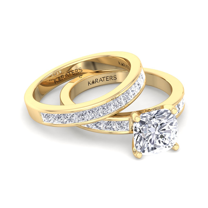 3.85CT Total Weight Channel Stye Lab Grown Diamond Wedding Set Yellow Gold 14K
