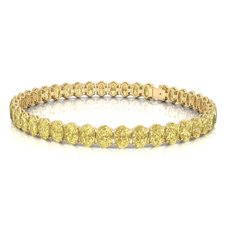 Fancy Yellow Oval Cut Lab Grown Diamond Tennis Bracelet Yellow Gold  18K