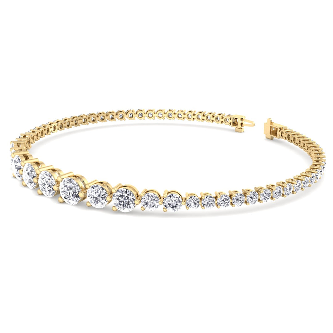 3-Prong Graduated Natural Diamond Tennis Bracelet Yellow Gold