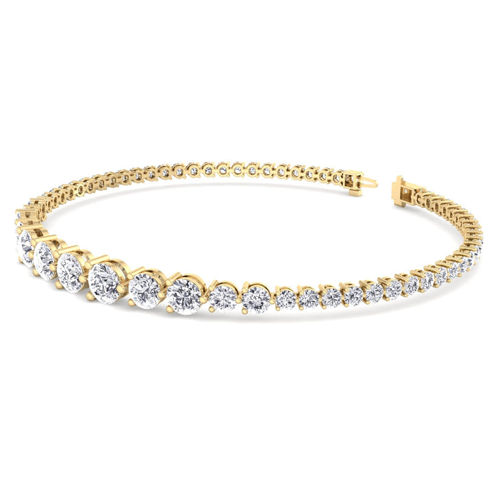 3-Prong Graduated Natural Diamond Tennis Bracelet Yellow Gold
