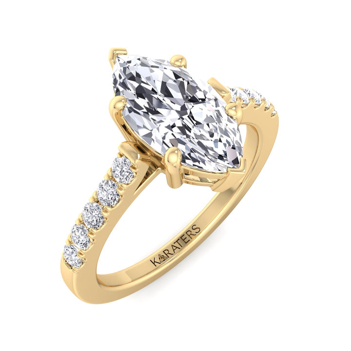 6 Prong Marquise Cut Lab Grown Diamond Engagement Ring With Side Stones