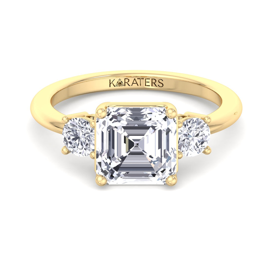 Asscher Cut Solitaire Lab Grown Diamond Engagement Ring with Round SideStones