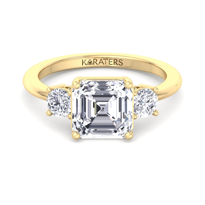Asscher Cut Solitaire Lab Grown Diamond Engagement Ring with Round SideStones