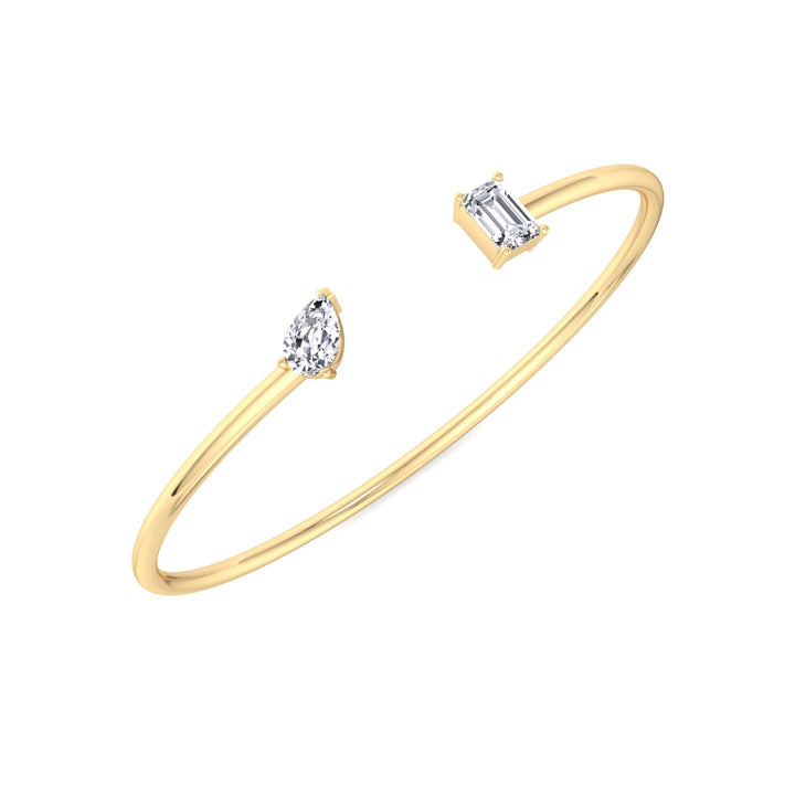 Flexible Gold Toi Et Moi Bangle with Pear & Emerald Shape Lab Grown Diamonds