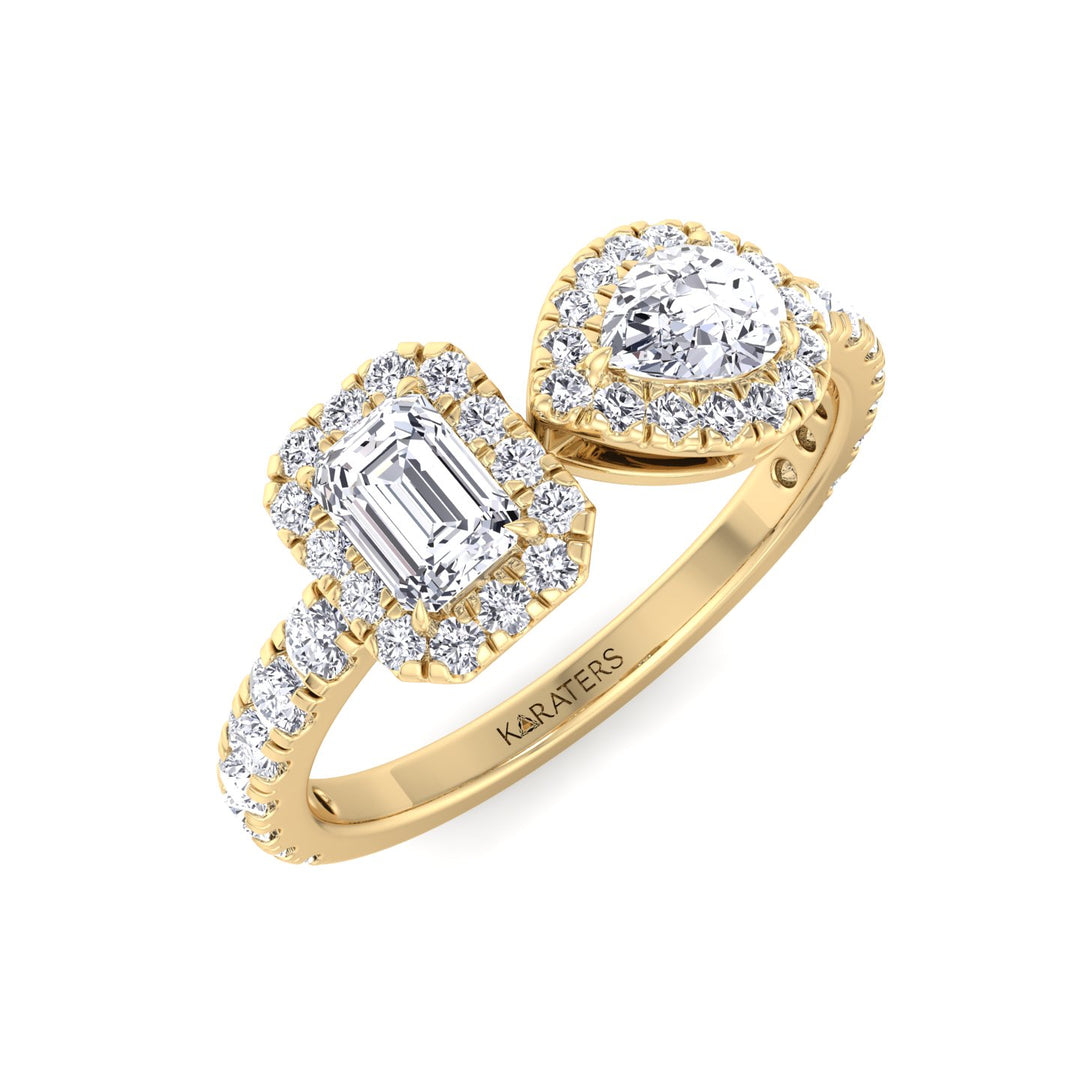 Toi Et Moi Halo Engagement Ring-Yellow Gold