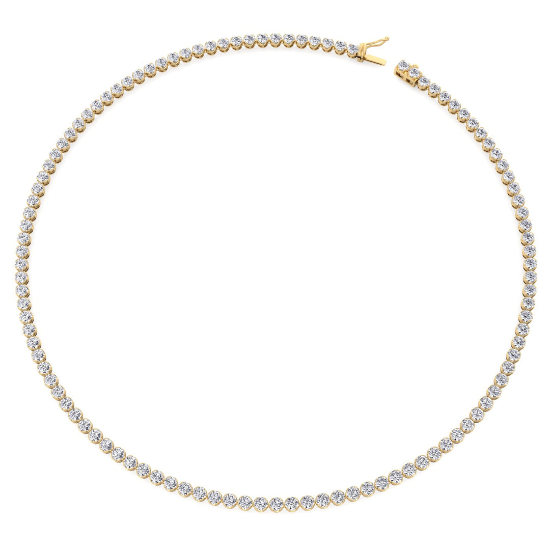 Illusion Set Round Shape Lab Grown Diamond Tennis Necklace Yellow Gold 14K