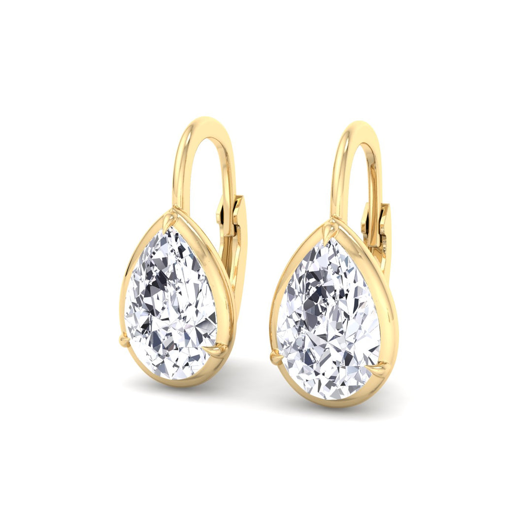 Pear Shape Lab Grown Diamond Solitaire Stud Dangle Earrings Yellow Gold 14K 3CT