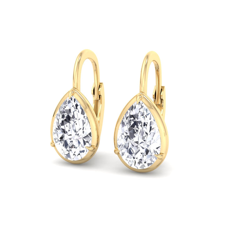 Pear Shape Lab Grown Diamond Solitaire Stud Dangle Earrings Yellow Gold 14K 3CT