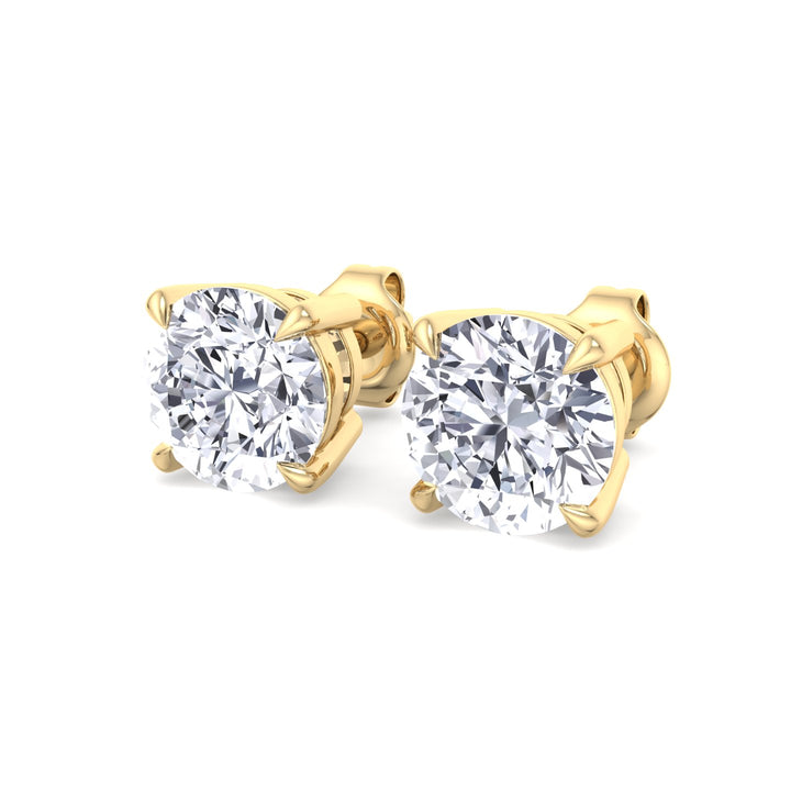 Round Cut  Lab-Grown Diamond Studs Yellow Gold