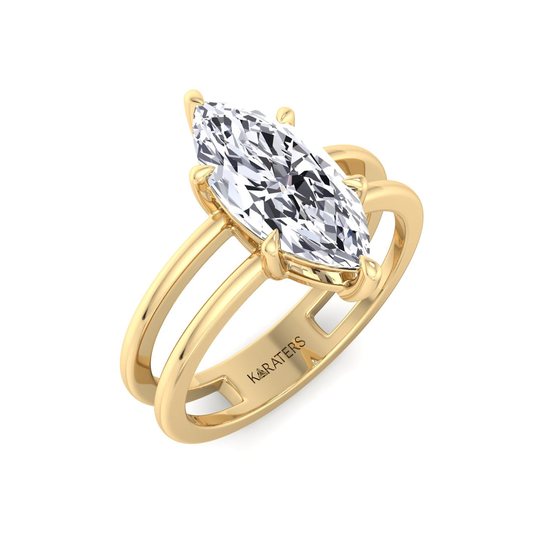 YG Marquise Cut Lab Grown Diamond with Double Band Ring side view